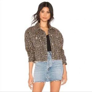 Free People Cheetah Print Cropped Denim Jacket Size Small